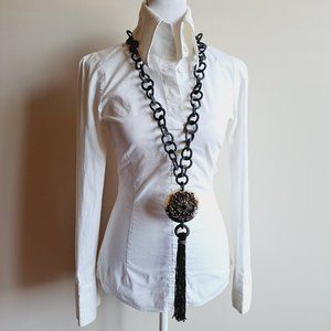 AMLE Italian Long Horn Chain Necklace with Pendant